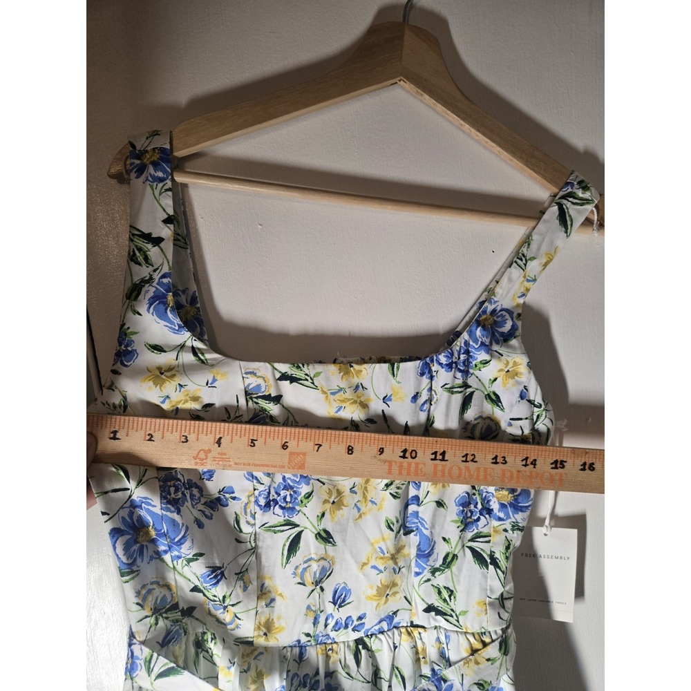 New With Tags Women's Free Assembly Yellow Blue Floral Midi Belted Dress Size XS - Picture 9 of 10